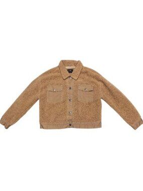 Stoosh button front sherpa jacket tan women's size L